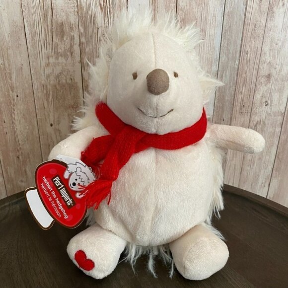 NWT Pier 1 Imports Herbert the Hedgehog Cream Red Scarf Stuffed Animal Toy 10'' - Picture 1 of 13